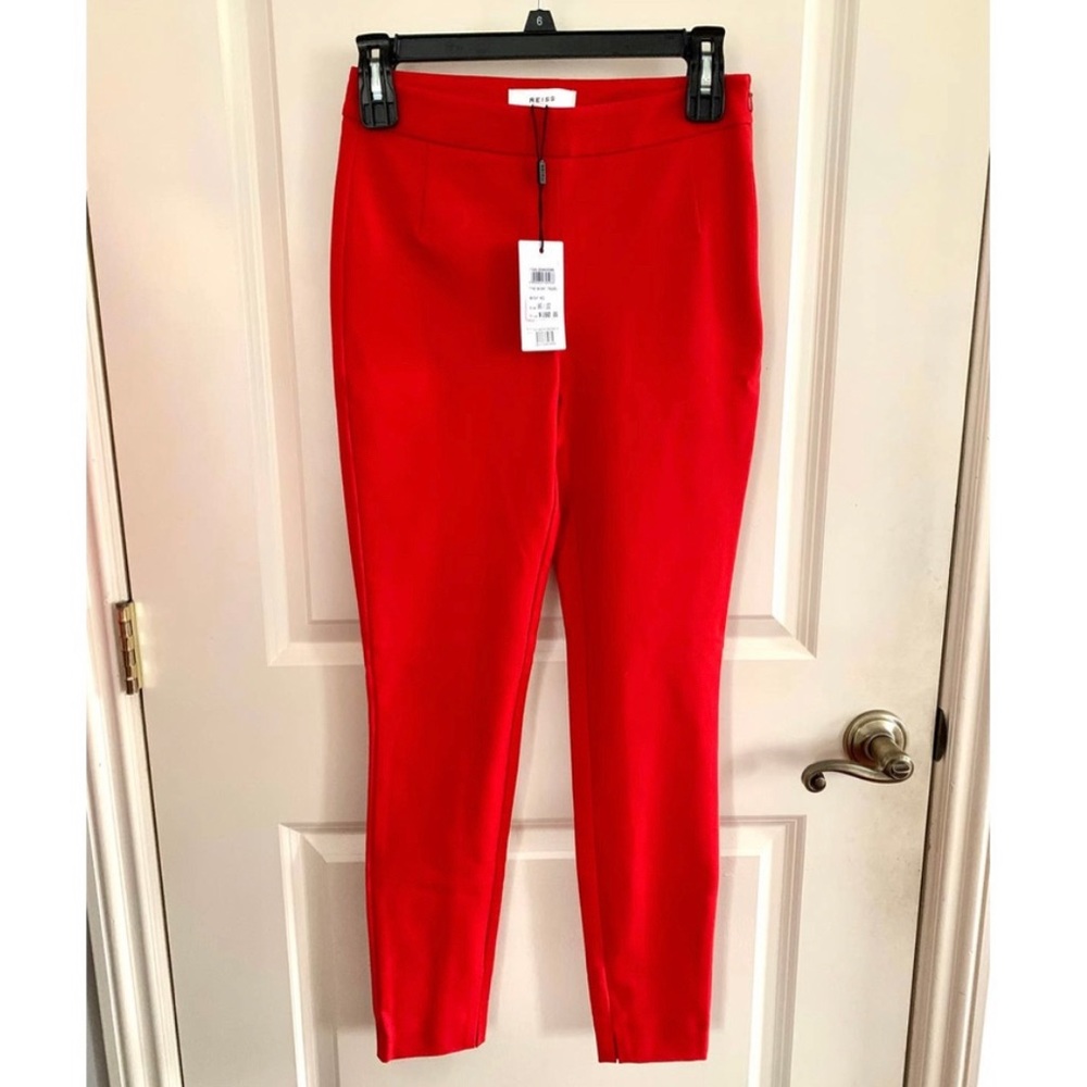 REISS Tyne Skinny Stretch Mid Rise Trousers in Bright Red.